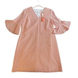 Jude Connally Kerry  Dress Bamboo Lattice Apricot Jude Cloth V Neck XL  $218